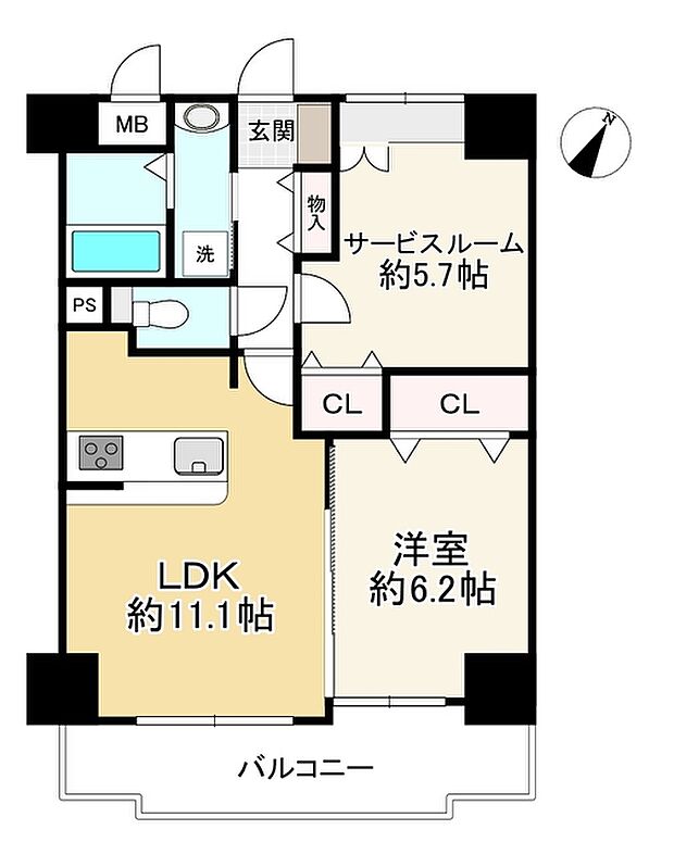 イトーピア三宮アーバンステージ(1SLDK) 12階の間取り図