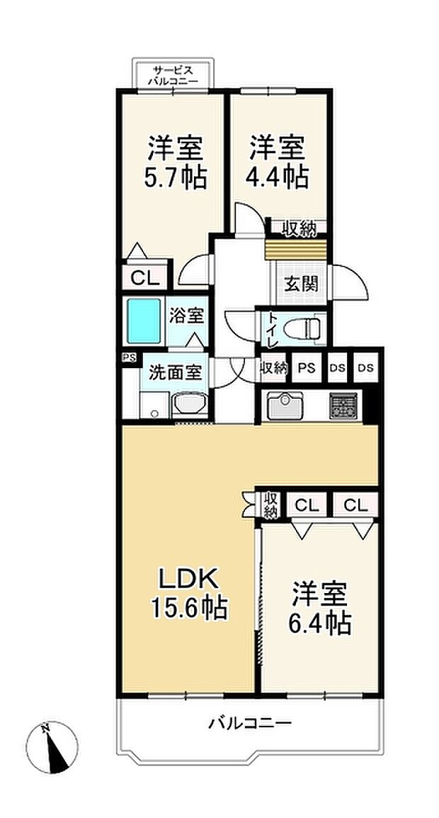 コープ野村平尾山荘(3LDK) 2階の間取り図