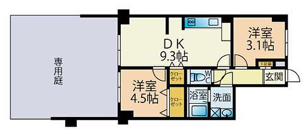 三愛シティライフ若宮(2LDK) 1階の間取り図