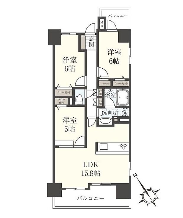 日神パレステージ船橋南(3LDK) 2階/203の間取り図