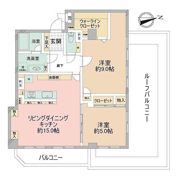 ライオンズマンション東船橋(2LDK) 5階の間取り図