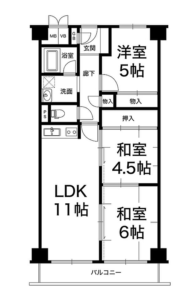 日商岩井グリーンサイドマンション(3LDK) 5階の内観