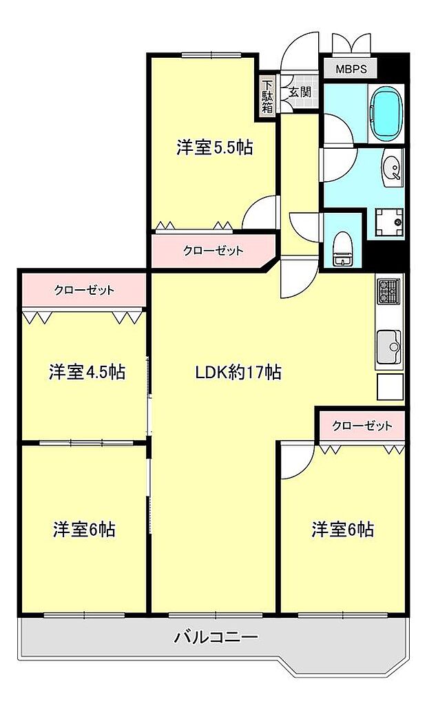 青葉丘マンション(4LDK) 5階の間取り図
