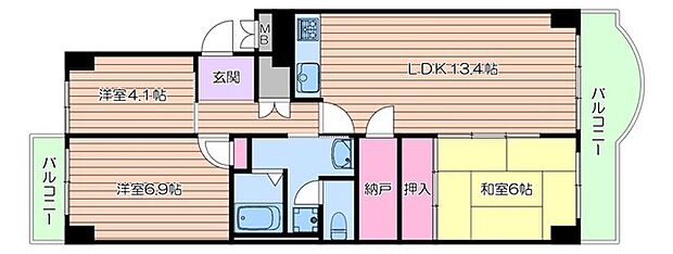 ユニハイム千里丘1号棟(3SLDK) 9階の間取り図