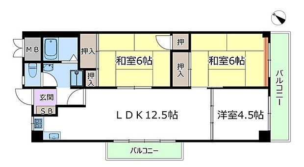 ローズコーポ千里C棟(3LDK) 6階の間取り図