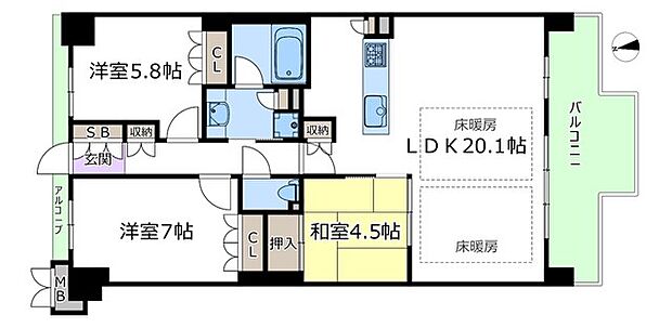 グランドパレス彩都あさぎ(3LDK) 9階の間取り図