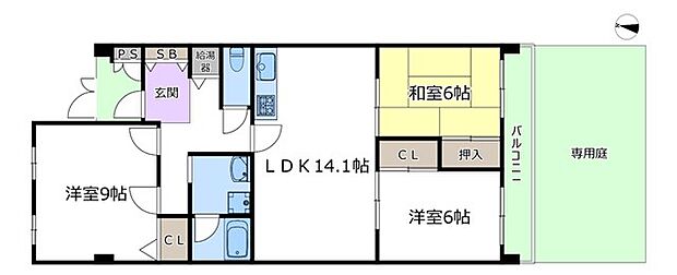 日興千里丘スカイマンションA棟(3LDK) 1階の間取り図