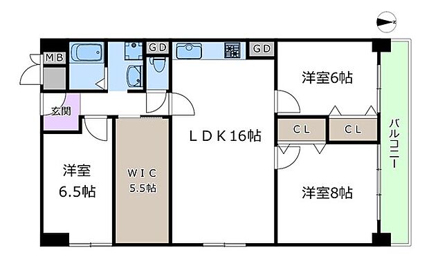 江坂ハイデンス(3SLDK) 8階の間取り図