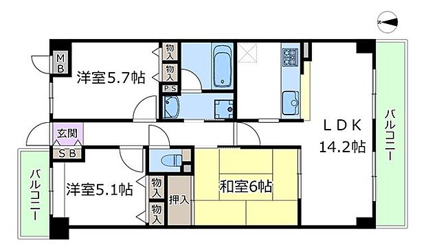 セントラルステージ千里青葉丘(3LDK) 2階の間取り図