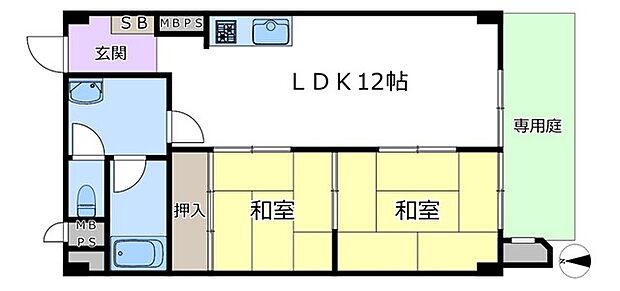 チサンマンション第一江坂(2LDK) 1階の間取り図