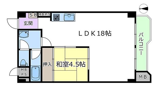 チサンマンション第一江坂(1LDK) 4階の間取り図