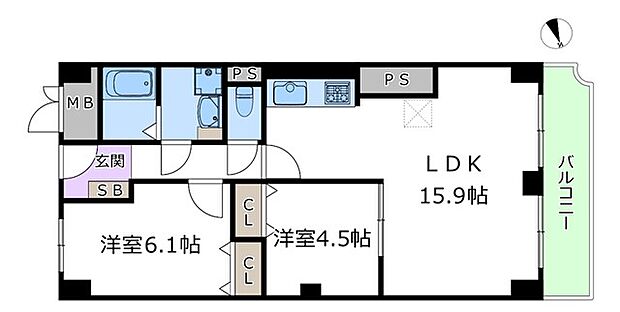 千里レックスマンションA棟(2LDK) 6階の間取り図
