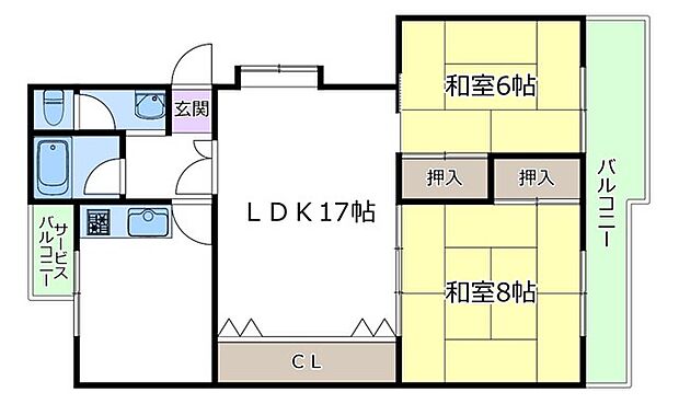 公社千里山田A団地A8棟(2LDK) 1階の間取り図