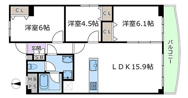 南茨木駅前ハイタウンC棟(3LDK) 6階の間取り図