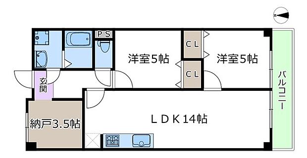 進和江坂アーバンライフ(2SLDK) 3階の間取り図