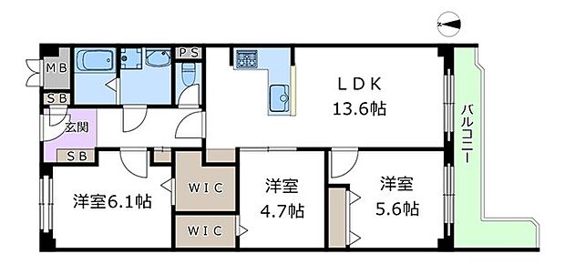 日商岩井第6緑地公園マンション(3LDK) 4階の間取り図