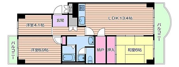 ユニハイム千里丘1号棟(3SLDK) 3階の間取り図