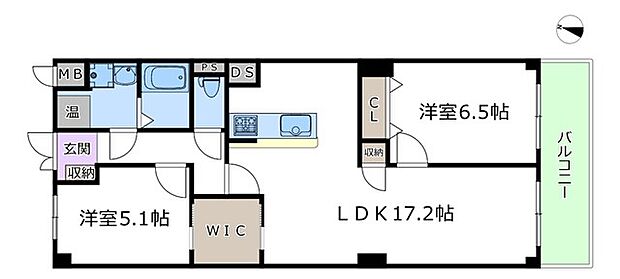 千里山東スカイハイツ(2LDK) 2階の間取り図