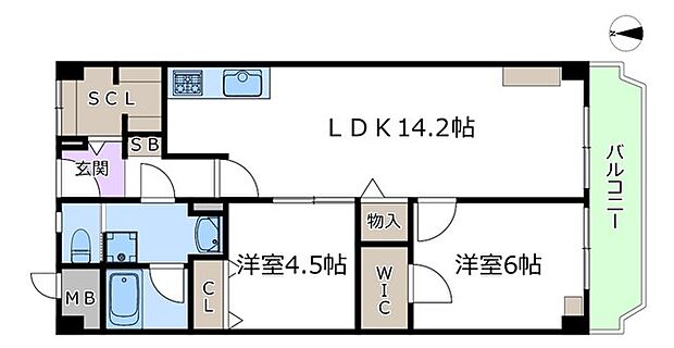 ローレルハイツ茨木総持寺1号棟(2SLDK) 9階の間取り図