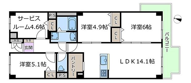 日商岩井第11緑地公園マンション(3SLDK) 9階の間取り図