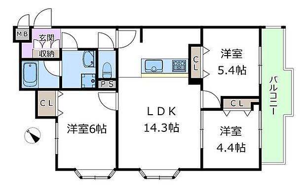 サンロイヤル中桜塚(3LDK) 2階の間取り図