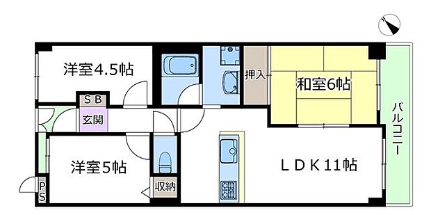朝日プラザ豊中上野西(3LDK) 4階の間取り図