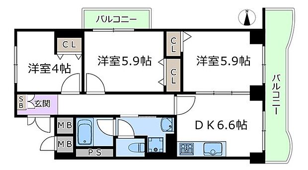グリーンタウン茨木8番館(3DK) 8階の間取り図