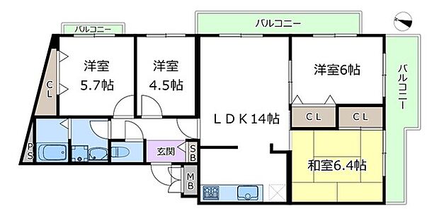 ライオンズマンション豊中上野東第2(4LDK) 3階の間取り図