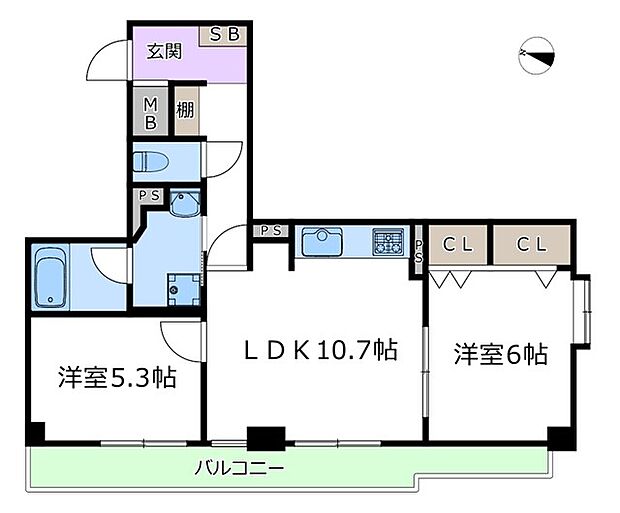 豊中清風荘レックスマンション(2LDK) 3階の間取り図
