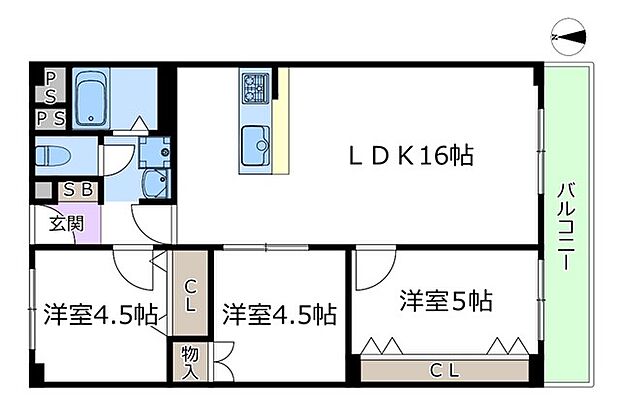 南茨木駅前ハイタウンJ棟(3LDK) 4階の間取り図