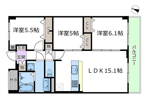 豊中岡町グランドハイツ(3LDK) 4階の間取り図