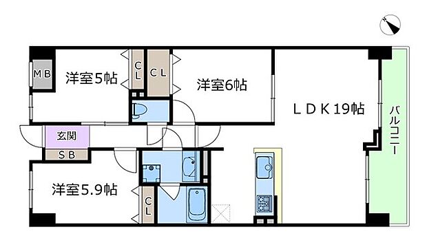 ダイアパレス吹田ウインドヒル(3LDK) 2階の間取り図