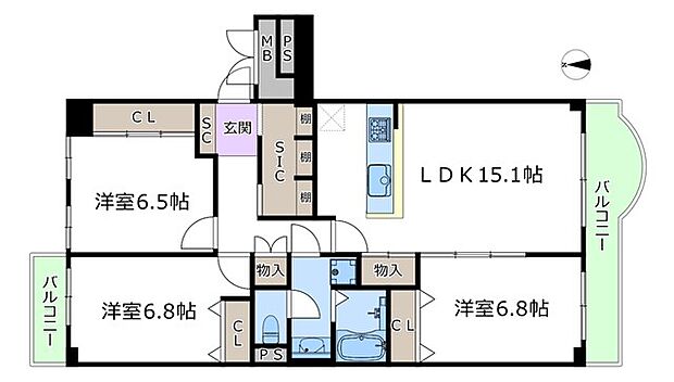 メゾン千里丘L棟(3LDK) 10階の間取り図