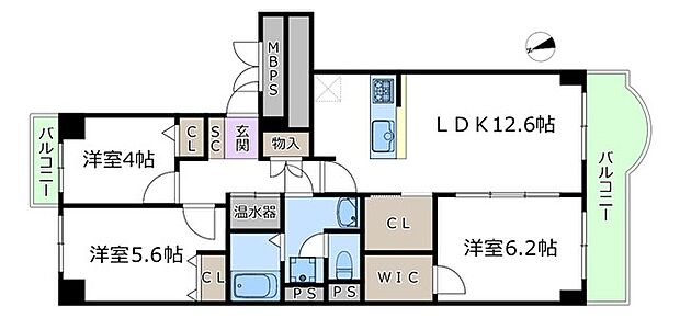 ユニハイム千里丘1号棟(3LDK) 4階の間取り図