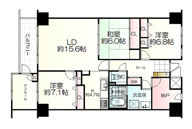 錦ケ丘セントラルハイツ(3SLDK) 13階の間取り図