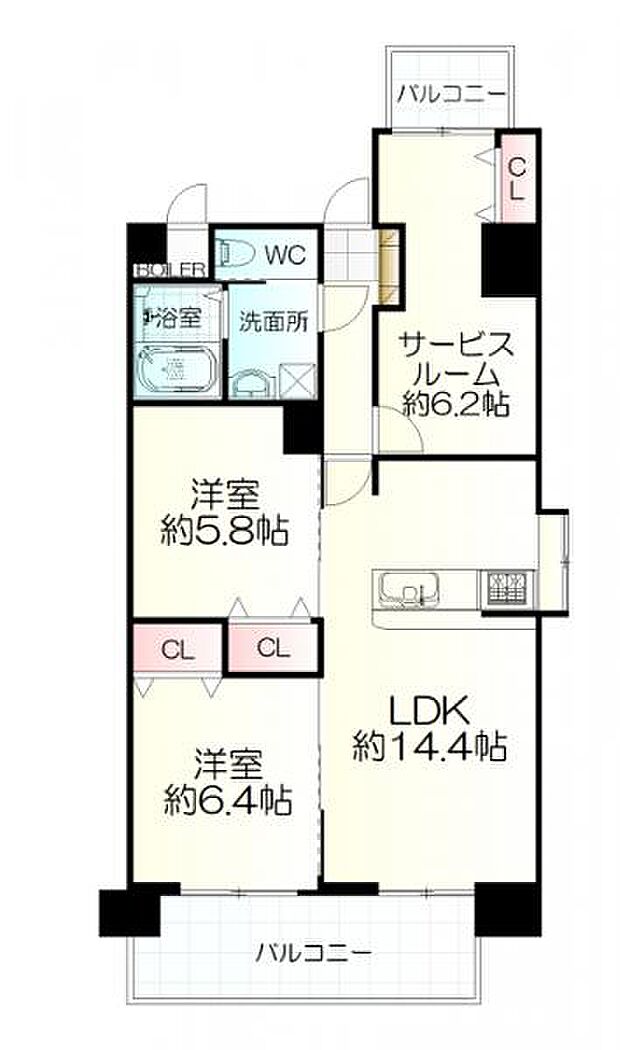 朝日プラザ堤通雨宮町(2SLDK) 6階の間取り図