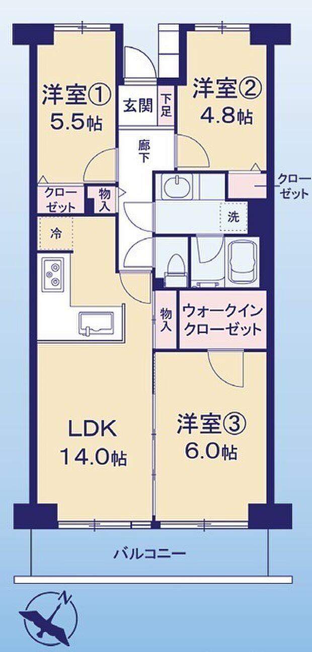 保谷ハウス(3LDK) 3階の間取り図