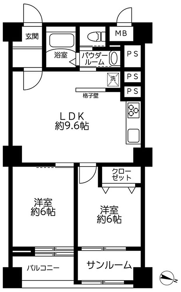 桜台ハイライズ(2LDK) 6階の間取り図