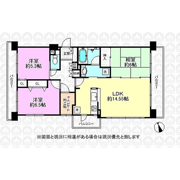 クリオ武蔵砂川壱番館(3LDK) 6階の間取り図