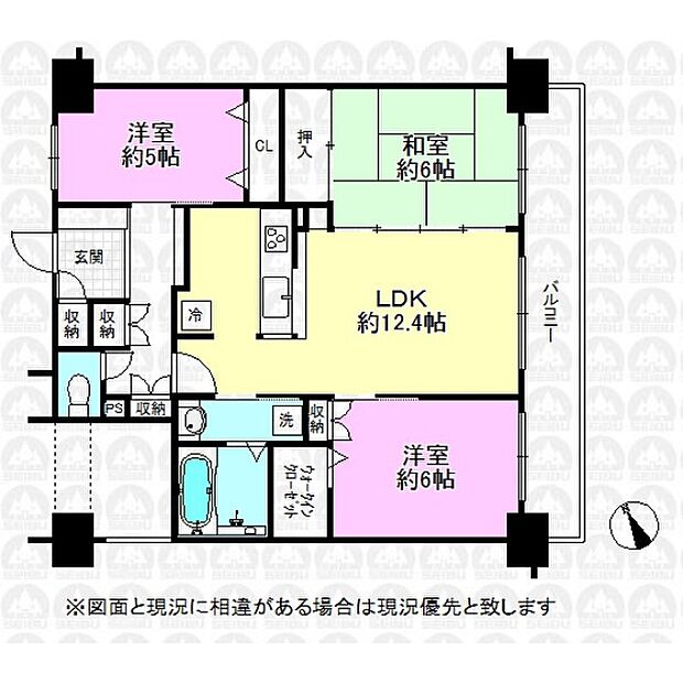 クリオ武蔵砂川壱番館(3LDK) 6階の間取り図