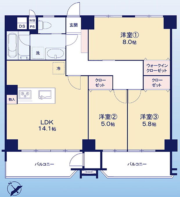 梅島ハイツ(3LDK) 2階の間取り図
