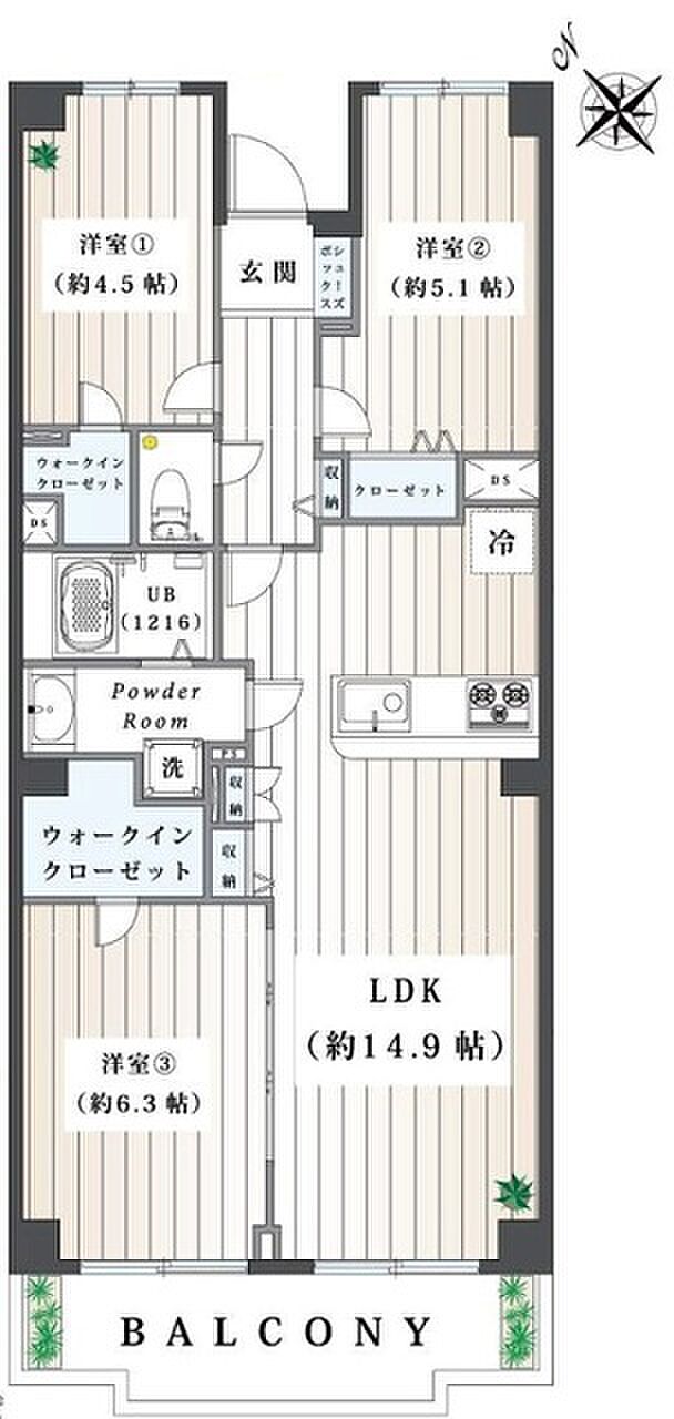 ボナハイツ中川1号棟(3LDK) 6階の間取り図