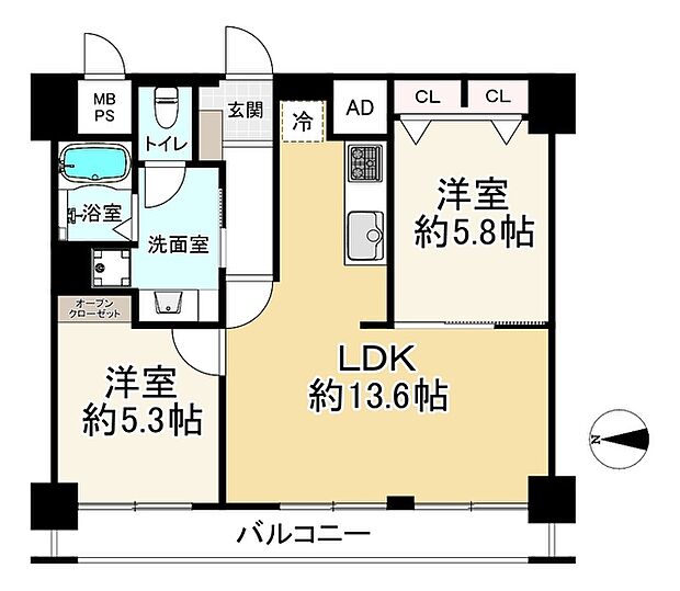 竹の塚マンション(2LDK) 9階の内観