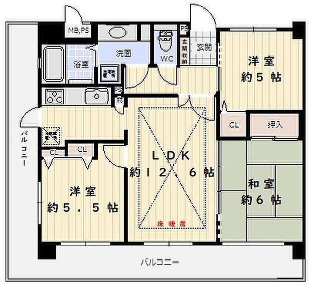 ライオンズマンション明石高丘(3LDK) 4階の間取り図