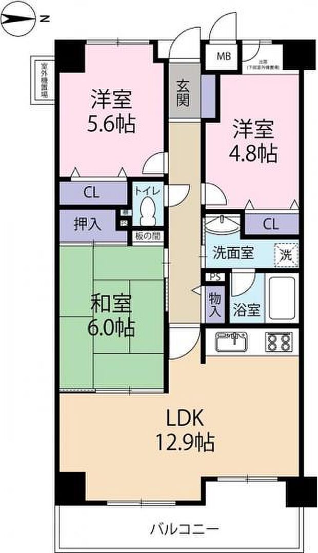 ユニーブル住道(3LDK) 3階の間取り図