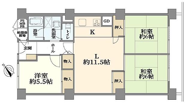 千里スカイハイツ(3LDK) 6階の間取り図