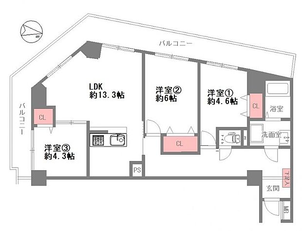 Ｇ・Ｓハイム新大阪(3LDK) 2階の間取り図