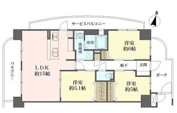 メロディーハイム北大阪(3LDK) 6階の間取り図
