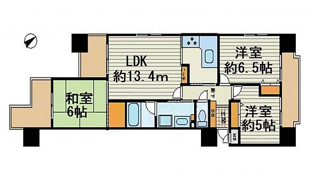 レジオン東大阪(3LDK) 3階の間取り図