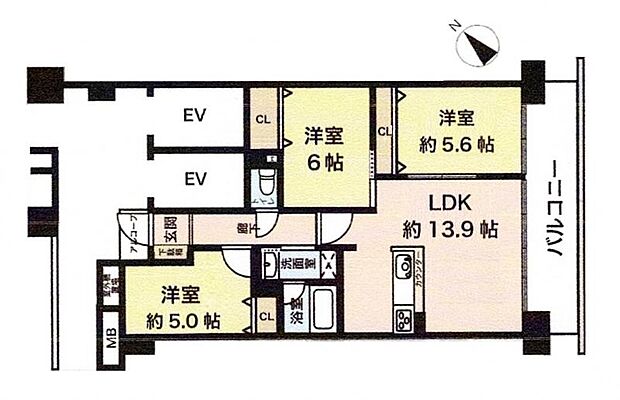 三国駅前アーバンコンフォート(3LDK) 2階の間取り図